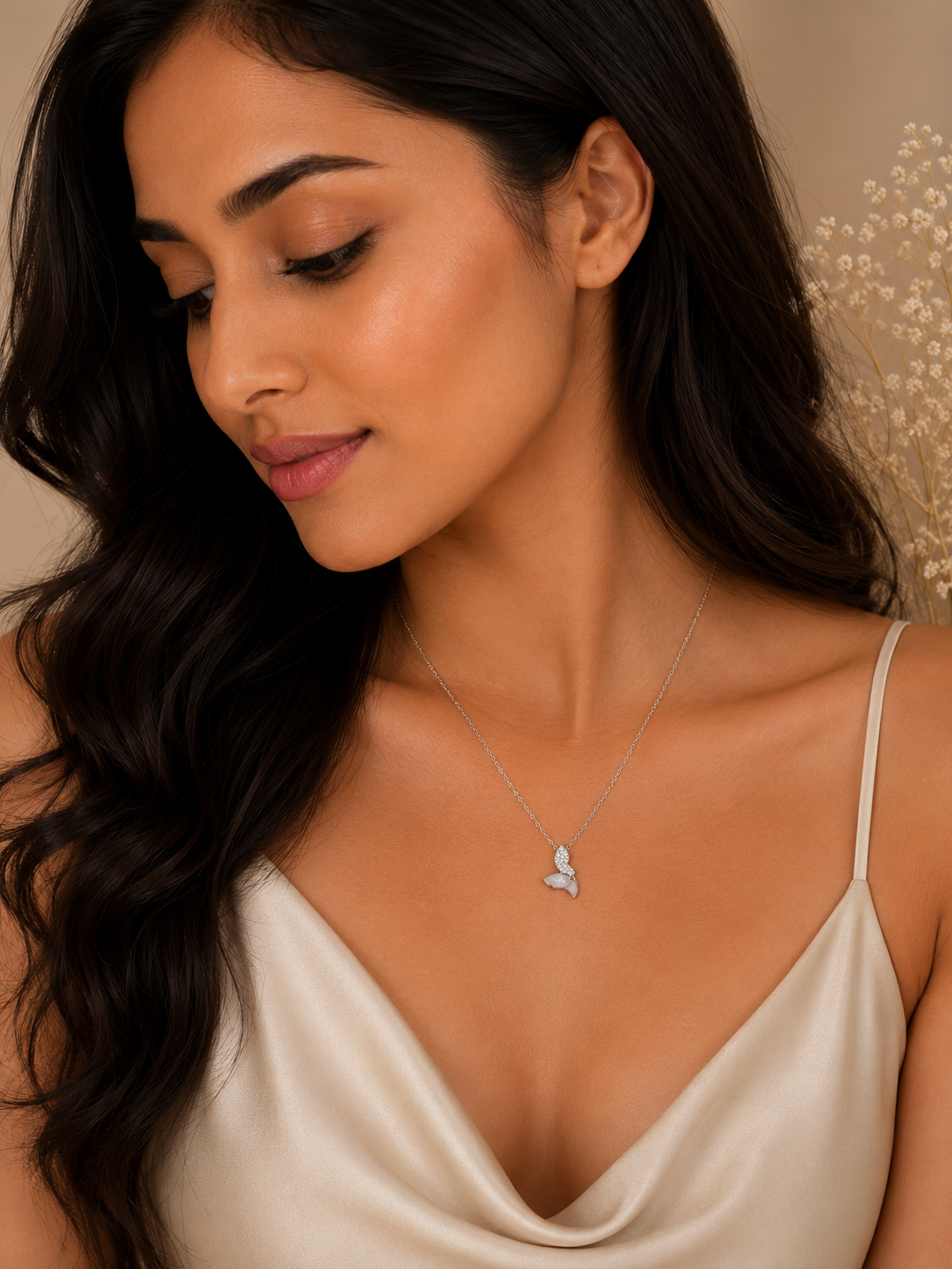 Mother of Pearl and crystal butterfly pendant