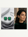 Emerald green Cushion Cut start earring