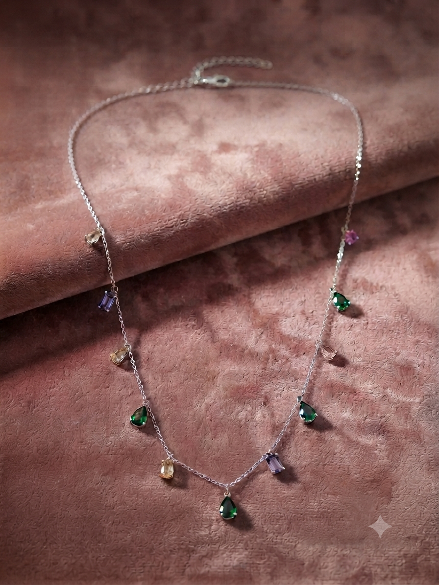 Multicolour crystal drop necklace