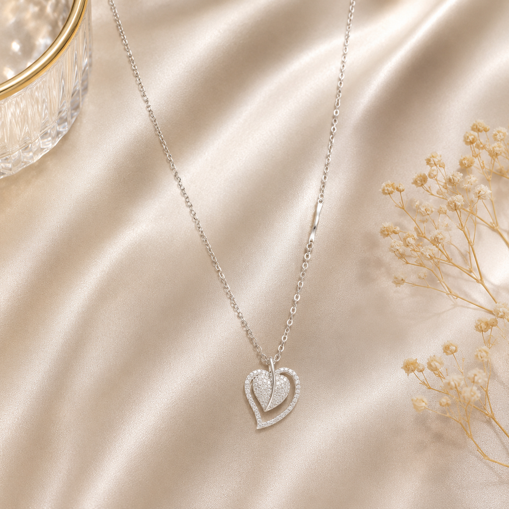 Double heart crystal pendant necklace