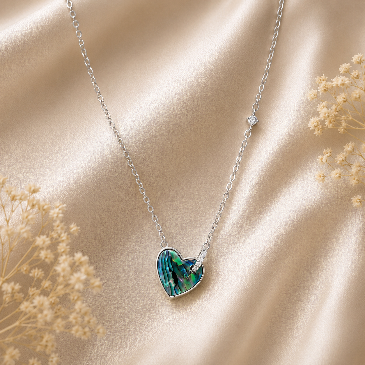 Abalone Shell heart crystal pendant necklace