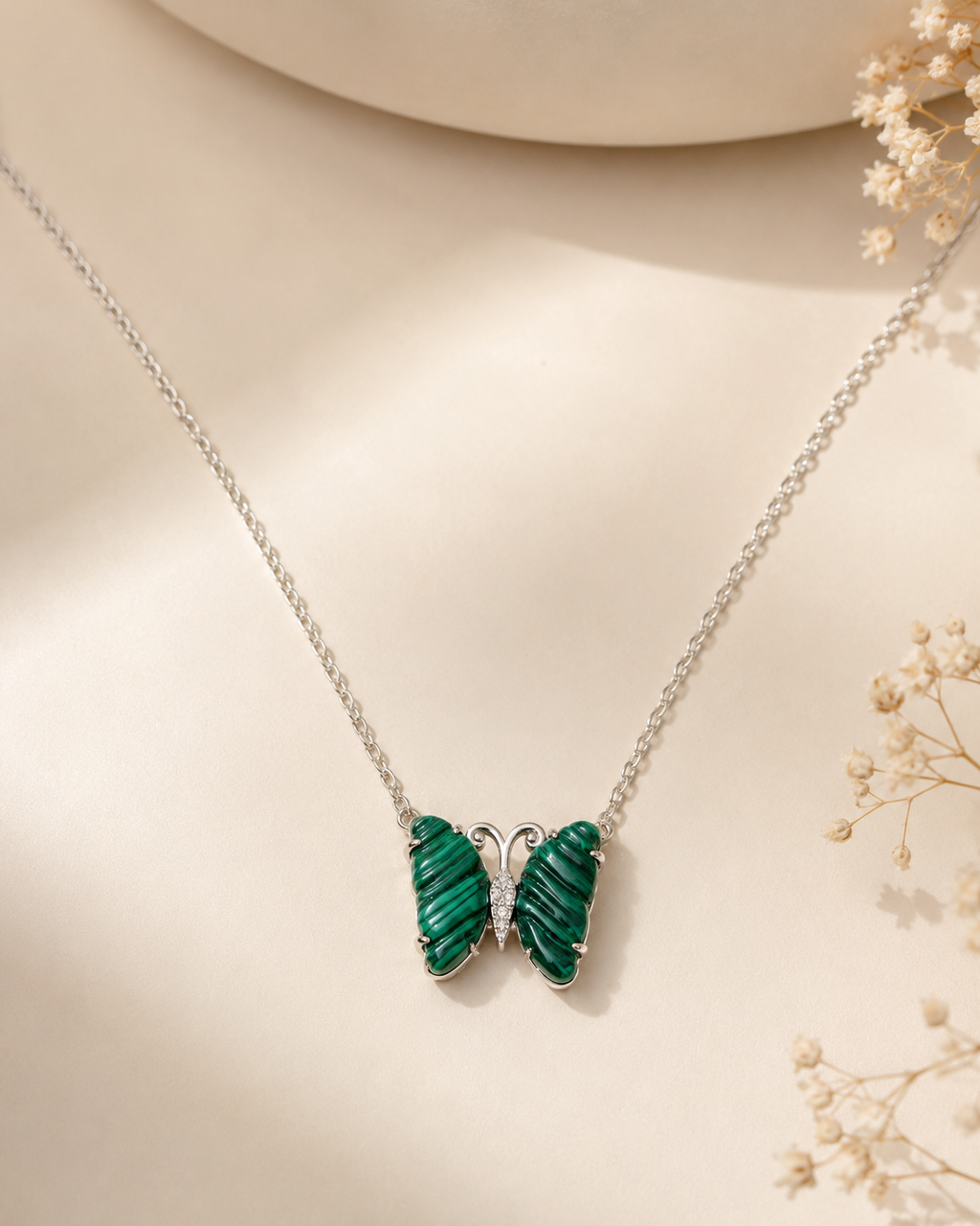 Green butterfly pendant necklace