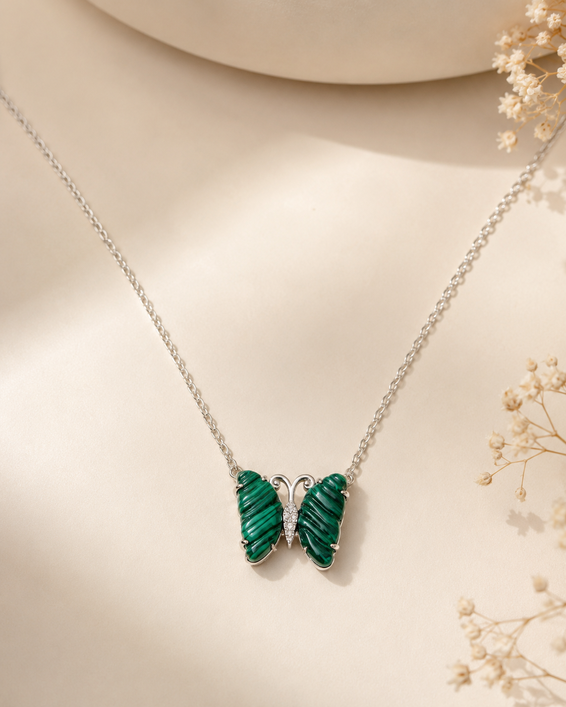 Green butterfly pendant necklace