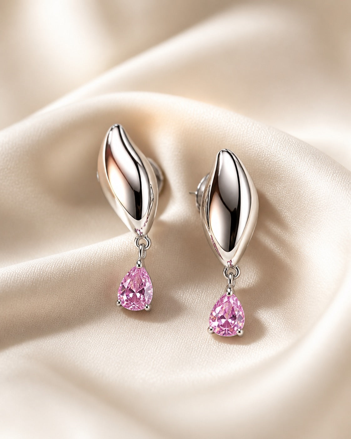 Luxury, silver teardrop stud earrings for women