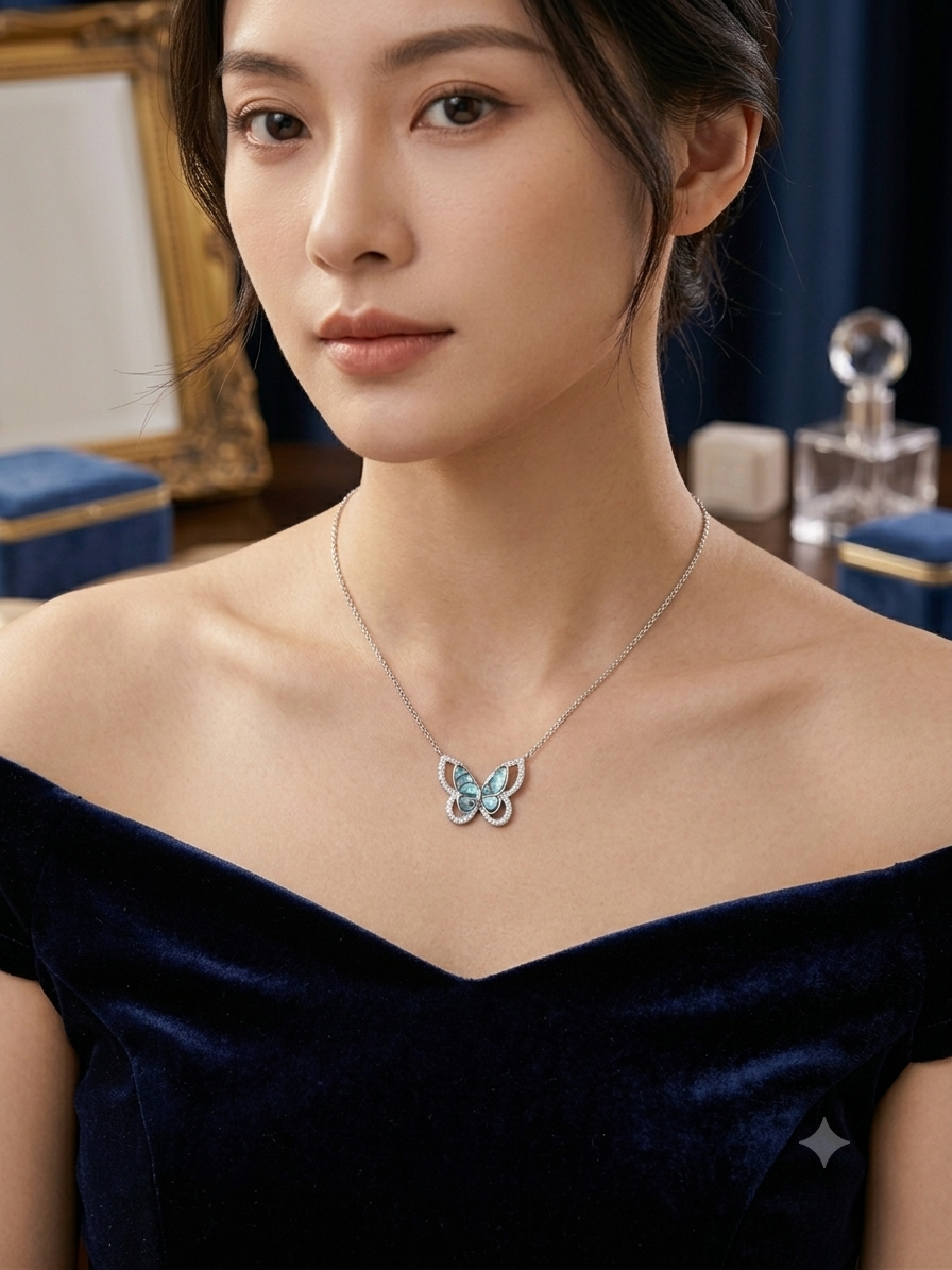 Blue butterfly pendant necklace