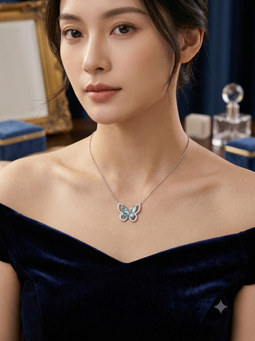 Blue butterfly pendant necklace
