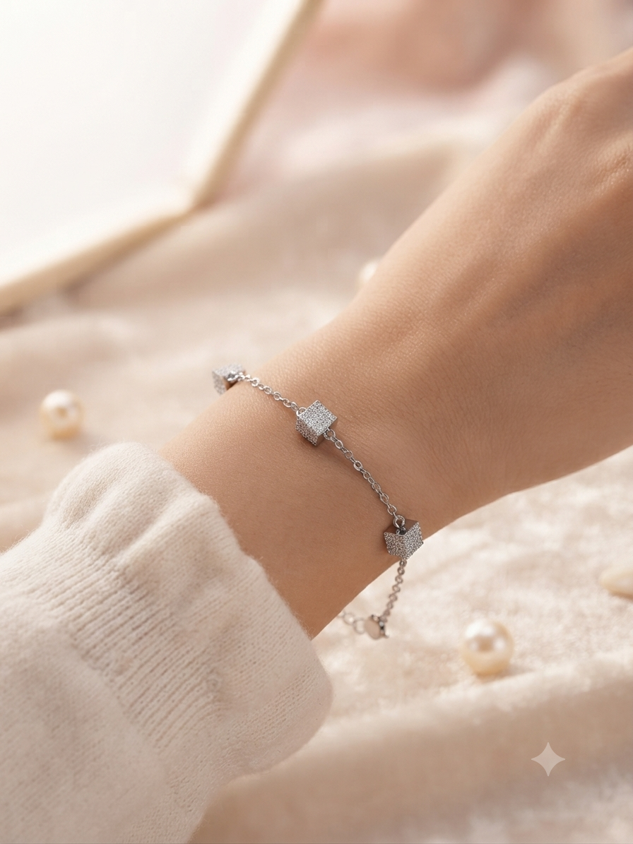 Pavé cube charm bracelet