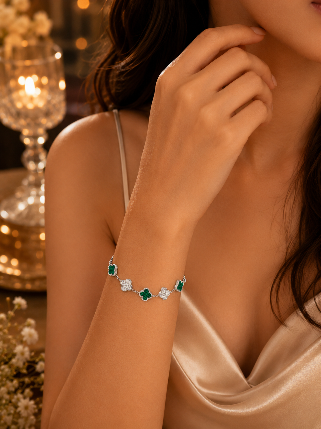 Green clover charm bracelet