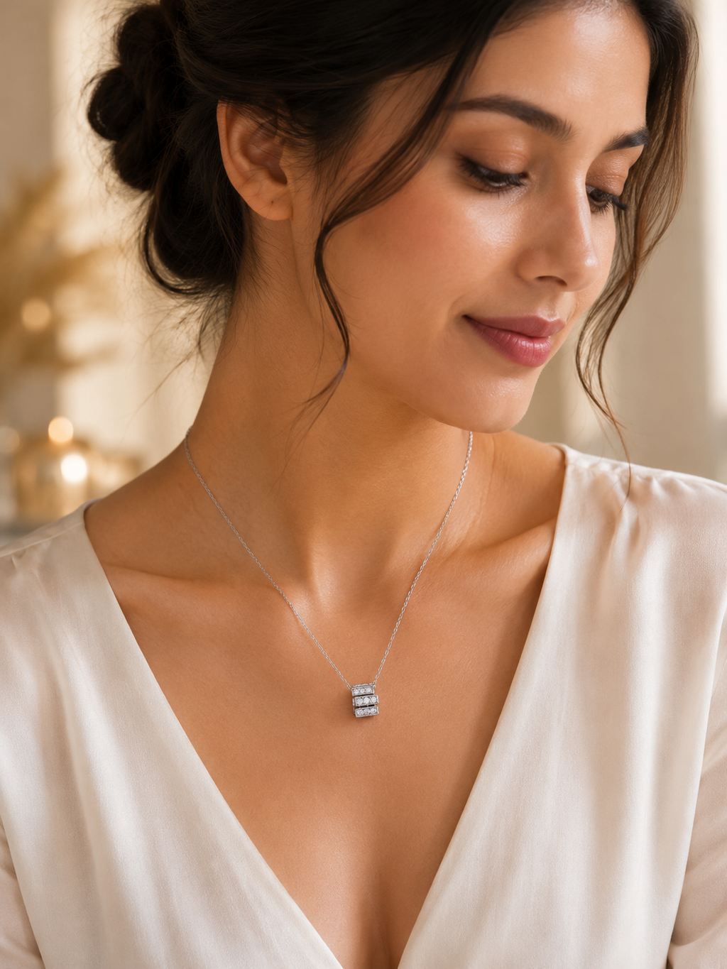 Geometric cubic zirconia pendant necklace