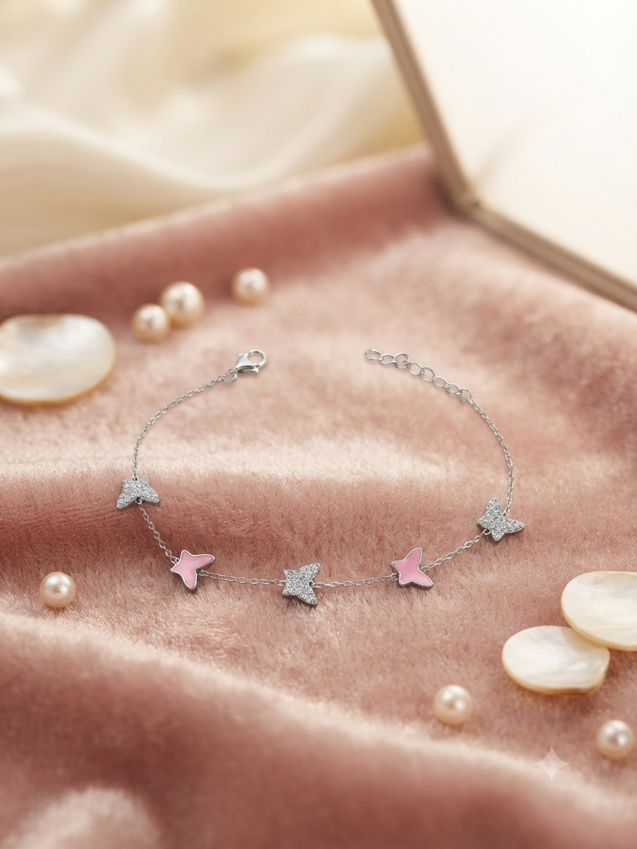 Pink butterfly charm bracelet