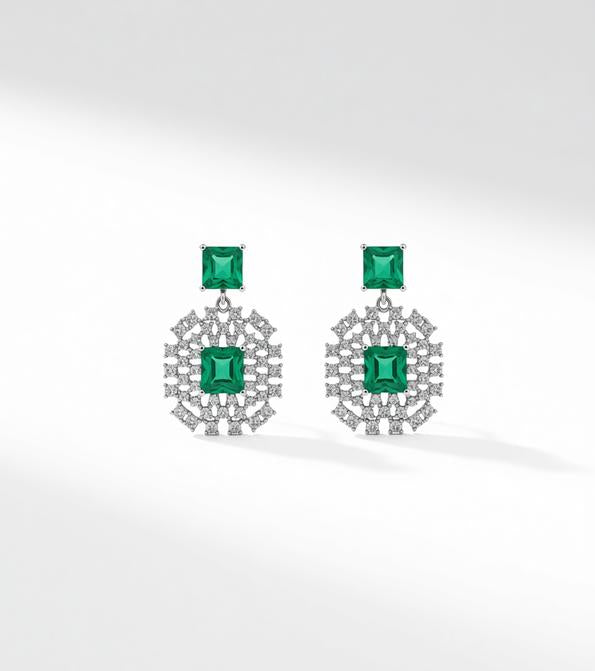 Emerald green square drop earring for woman