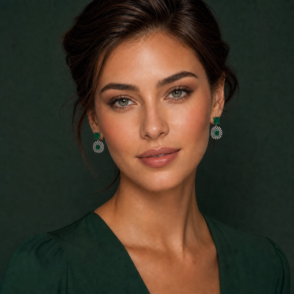 Emerald green square drop earring for woman