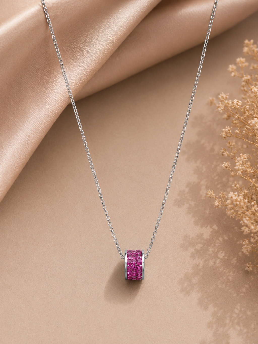 Pink crystal barrel pendant necklace