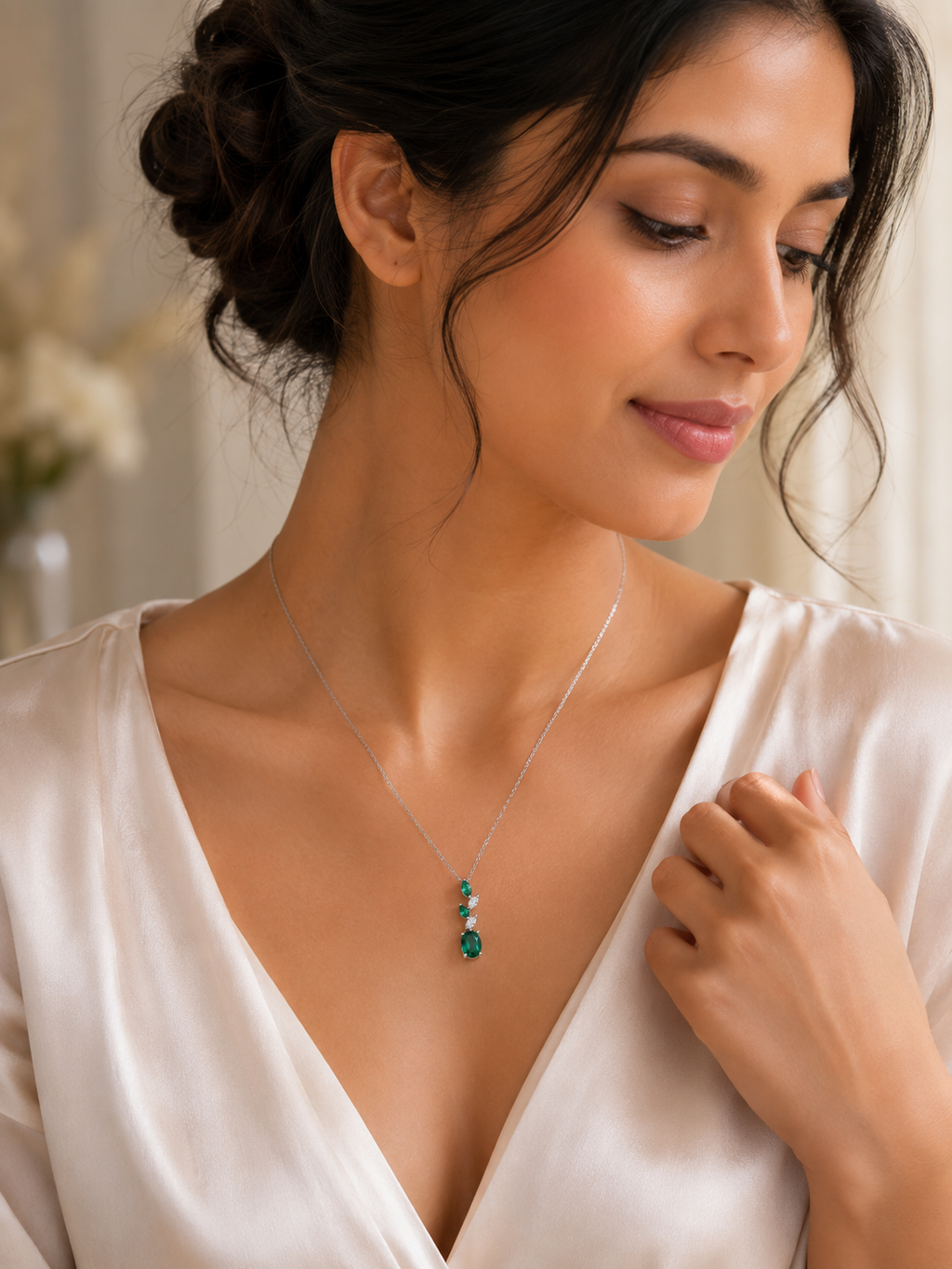 Emerald green cubic zirconia pendant necklace