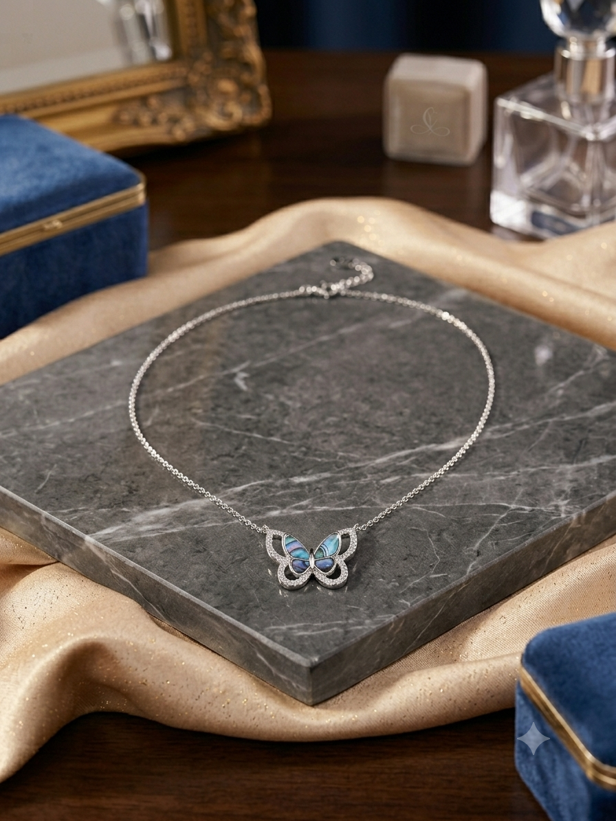 Blue butterfly pendant necklace