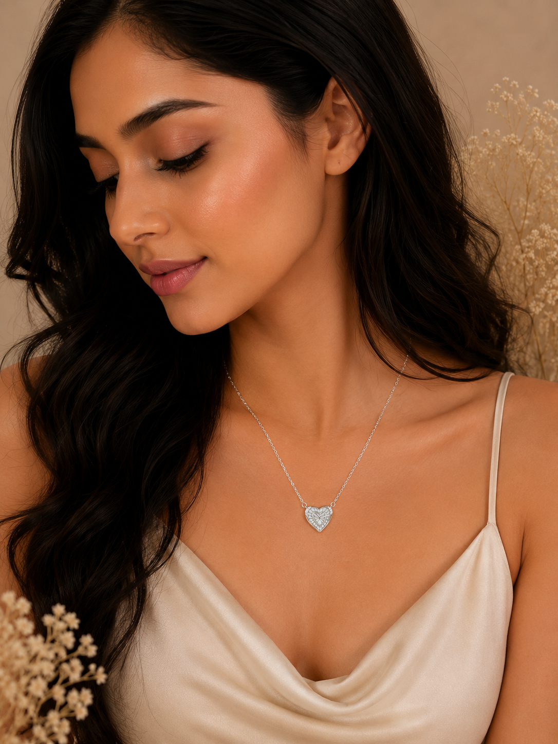 Mother of pearl layered heart pendant necklace