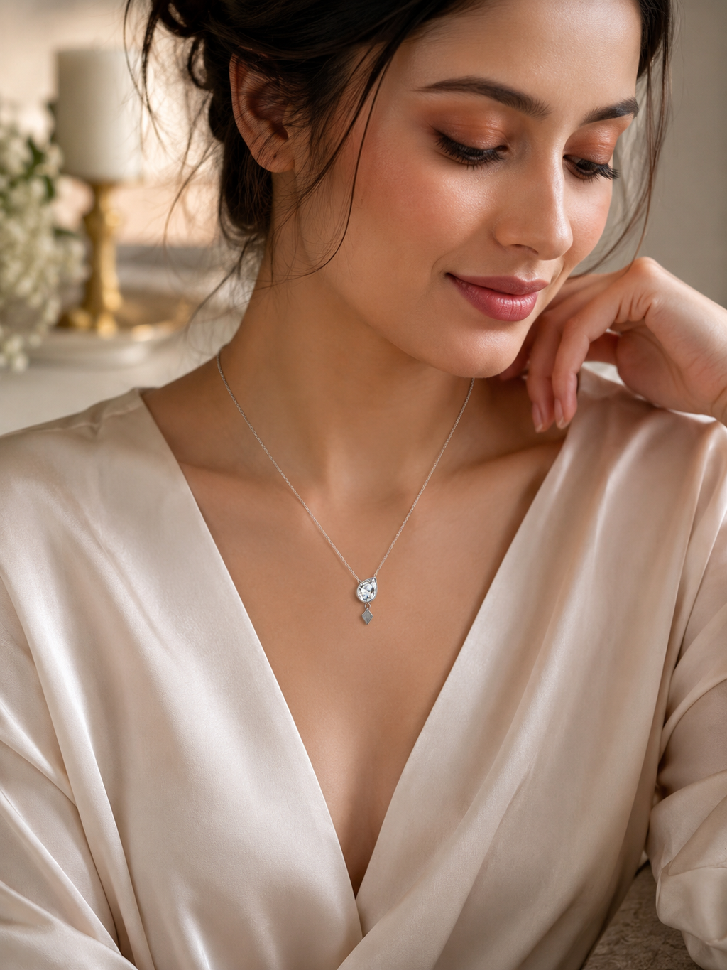 Teardrop cubic zirconia pendant necklace