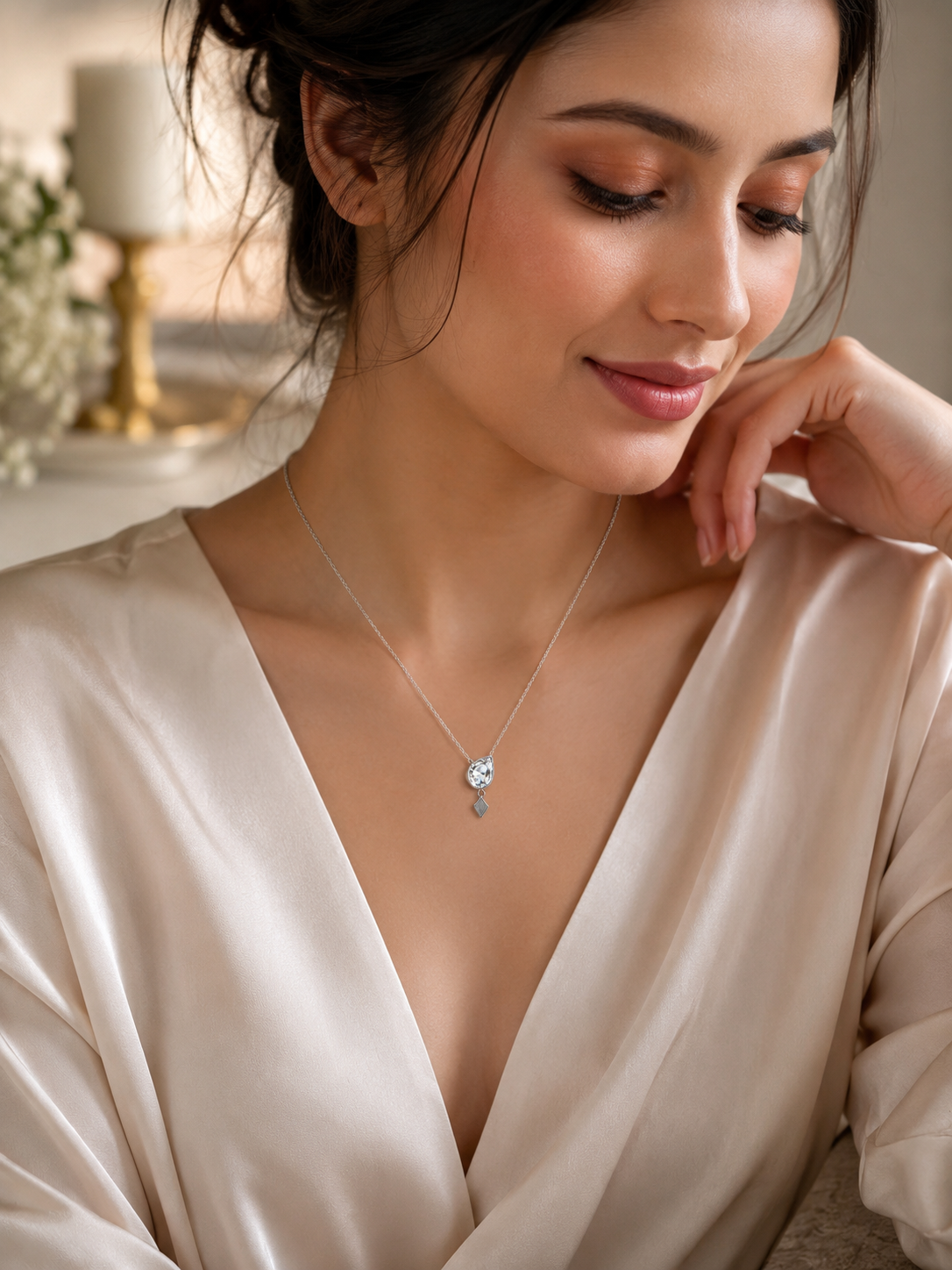 Teardrop cubic zirconia pendant necklace