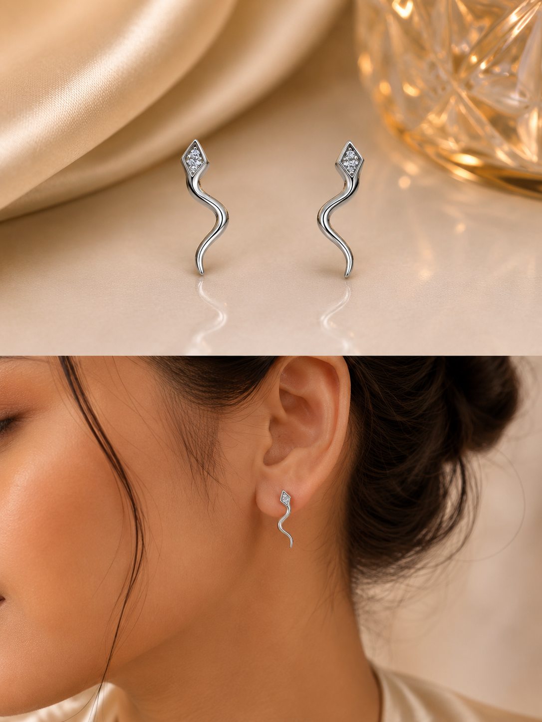 Silver snake stud earrings