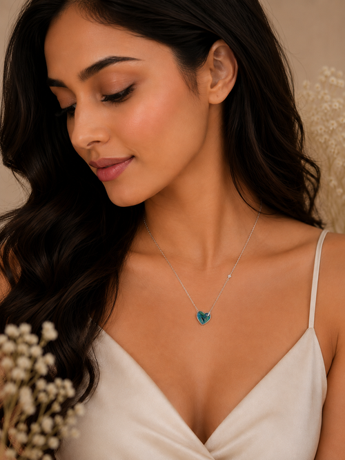 Abalone Shell heart crystal pendant necklace