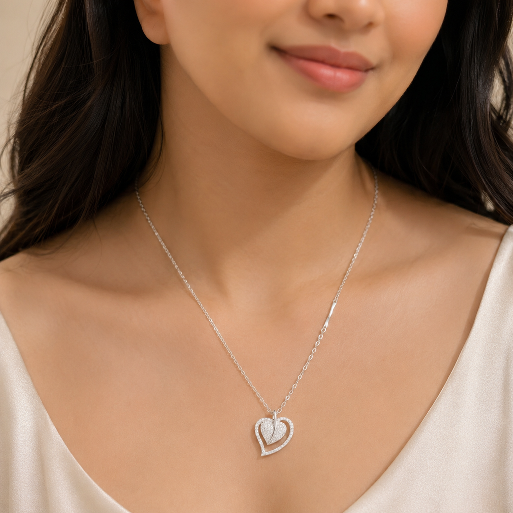 Double heart crystal pendant necklace