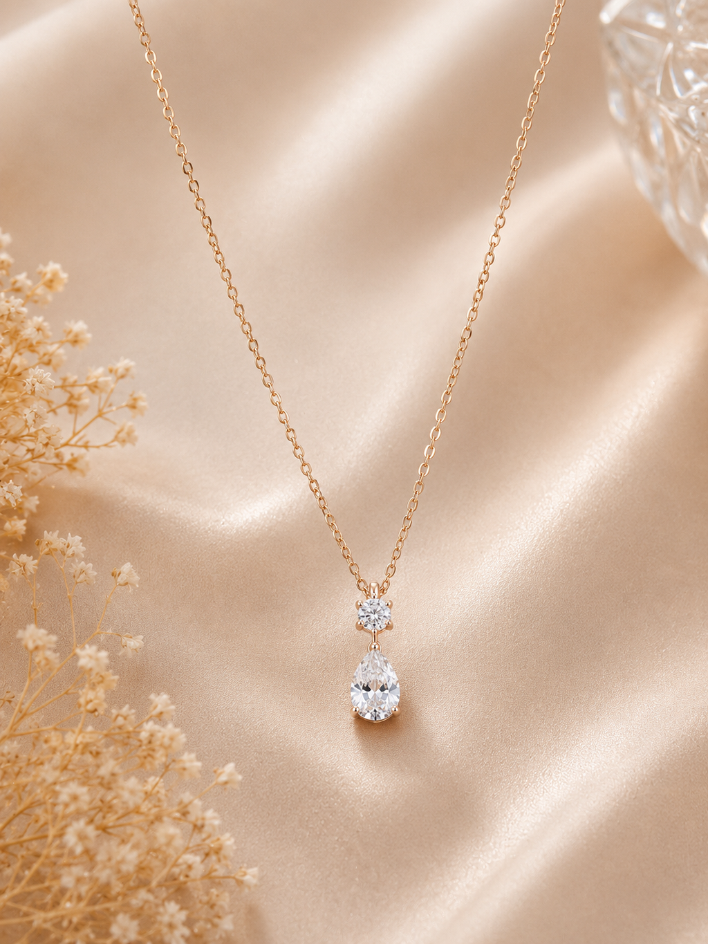 Teardrop crystal drop pendant necklace