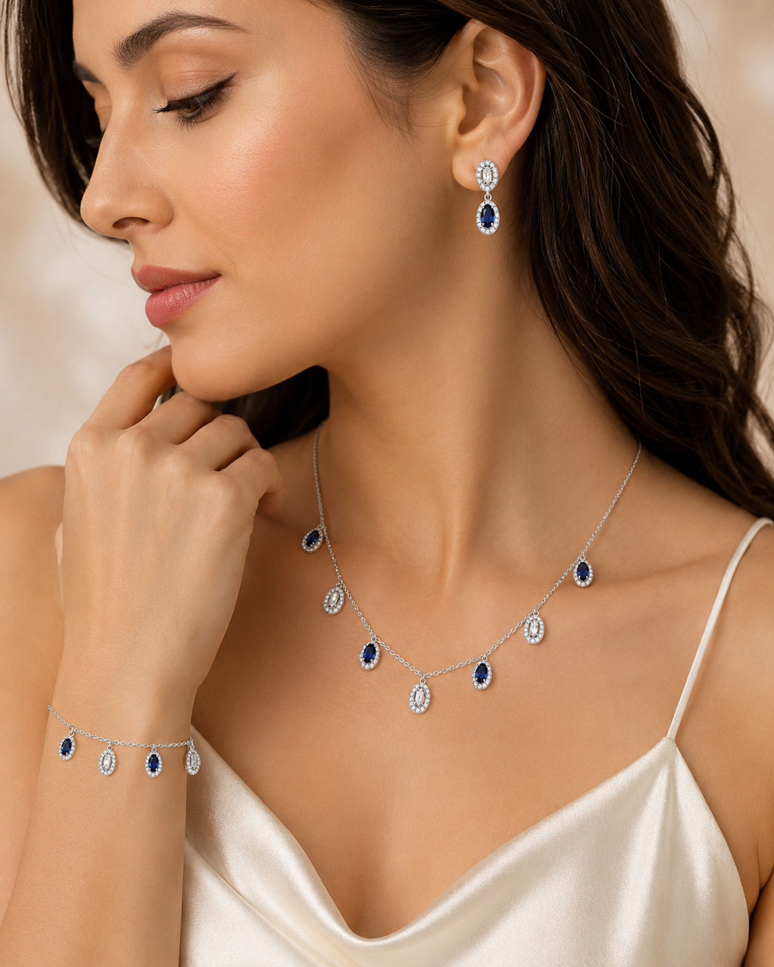 Midnight, blue oval crystal charm Set