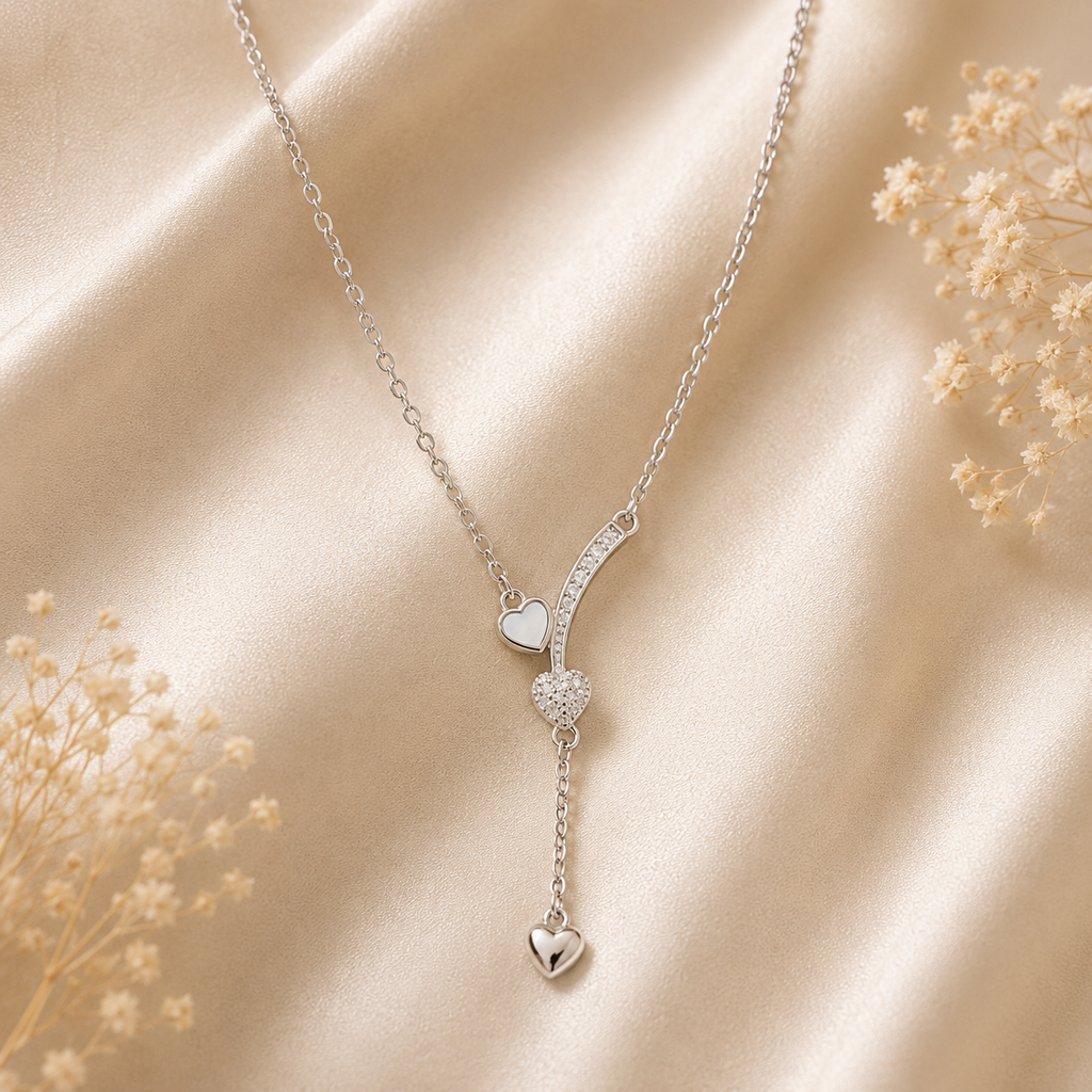 Crystal double heart Y-drop pendant necklace