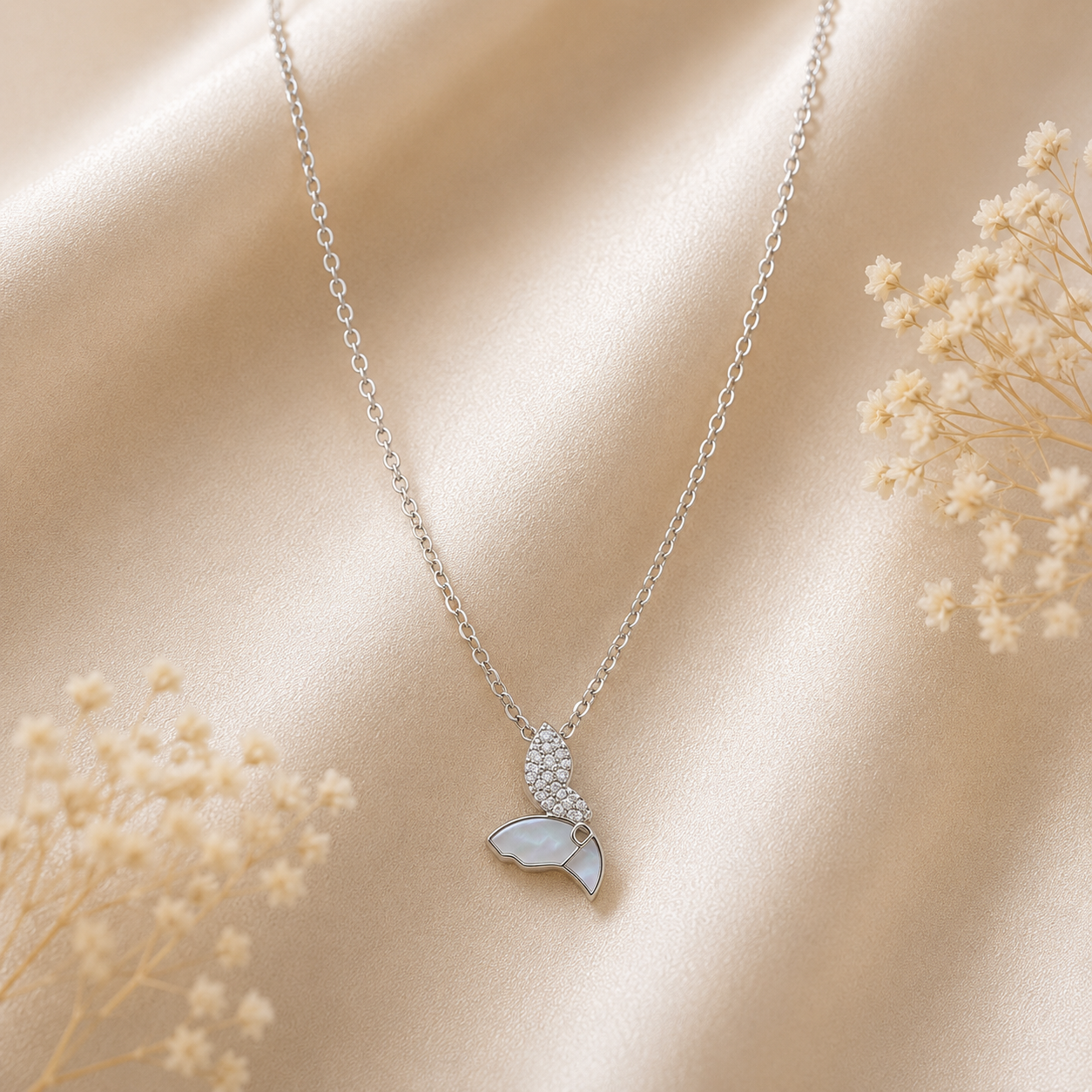 Mother of Pearl and crystal butterfly pendant