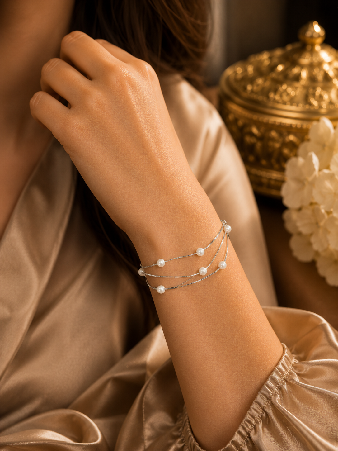 Triple layer freshwater pearl bracelet