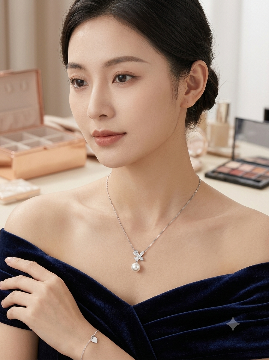 Pearl butterfly pendant necklace