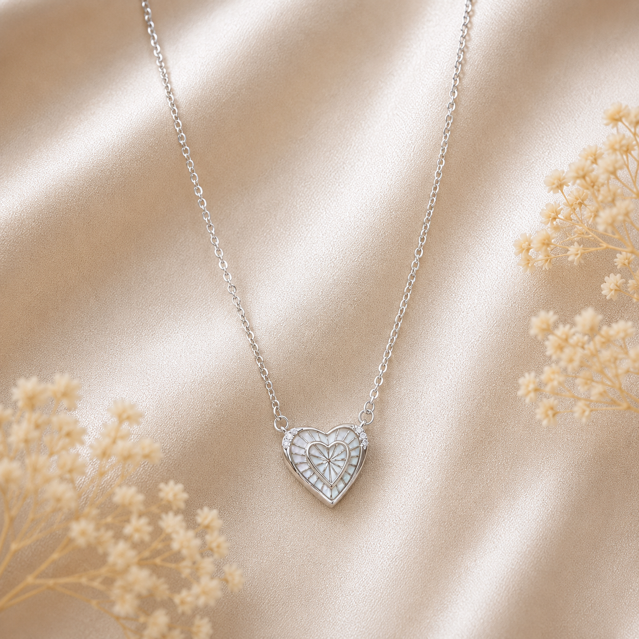 Mother of pearl layered heart pendant necklace