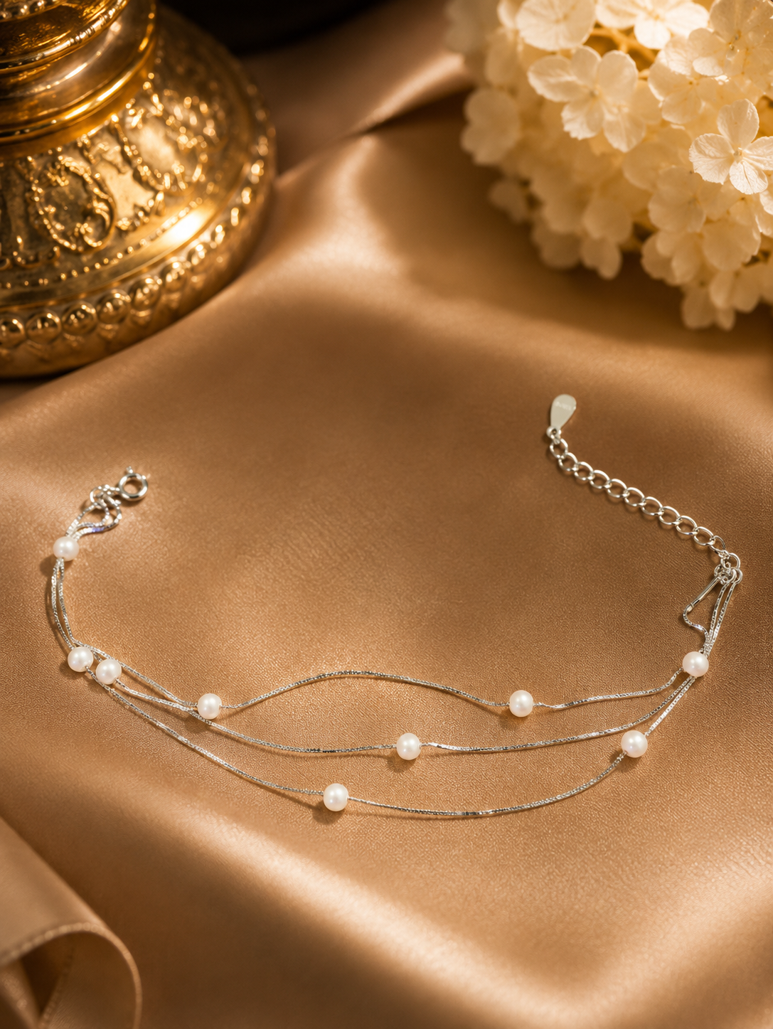 Triple layer freshwater pearl bracelet
