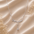 Love script crystal heart drop necklace￼