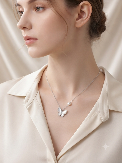 Elegant Butterfly Pendant Necklace with Pearl Accent