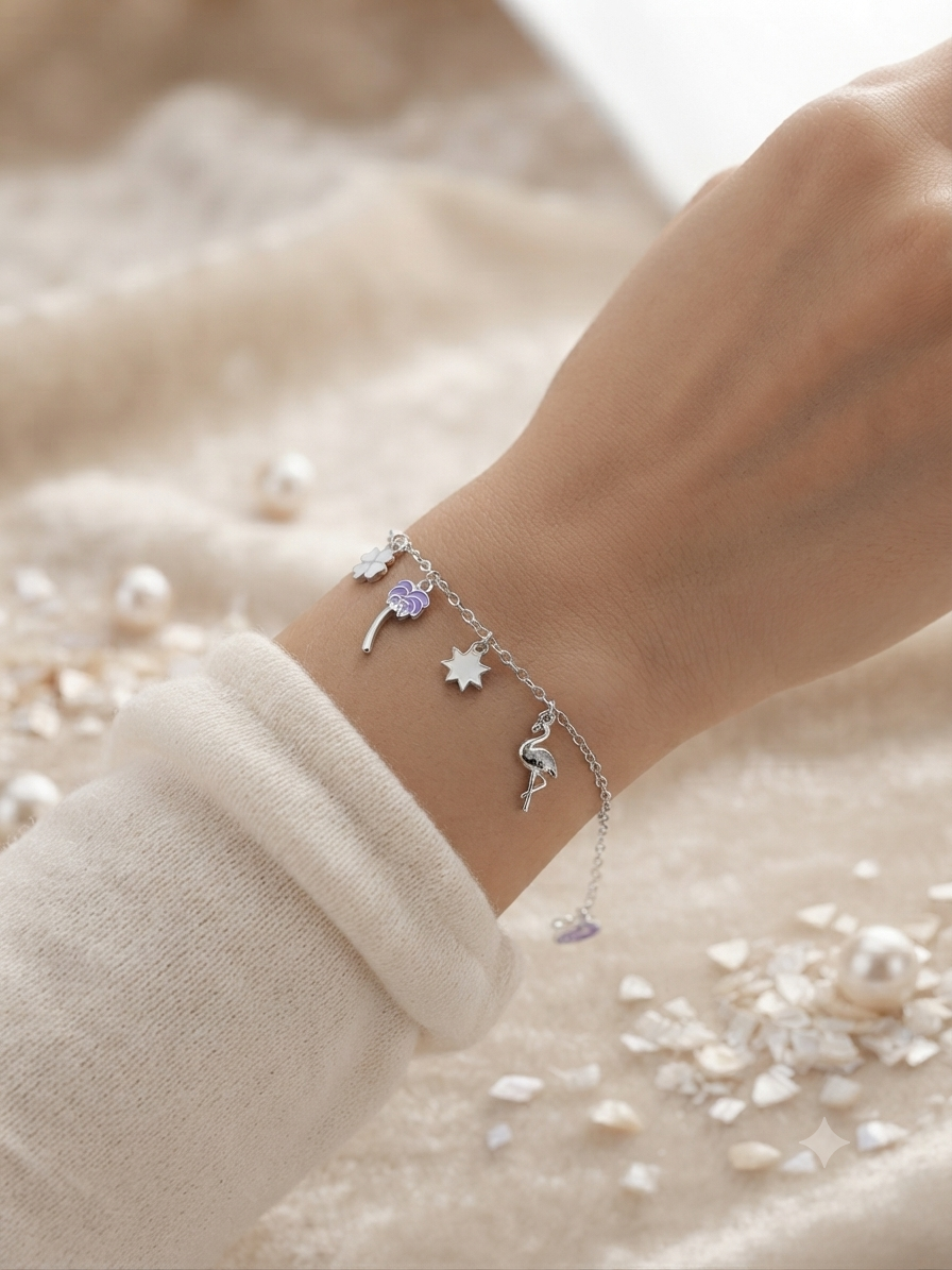Silver tropical charm bracelet ￼