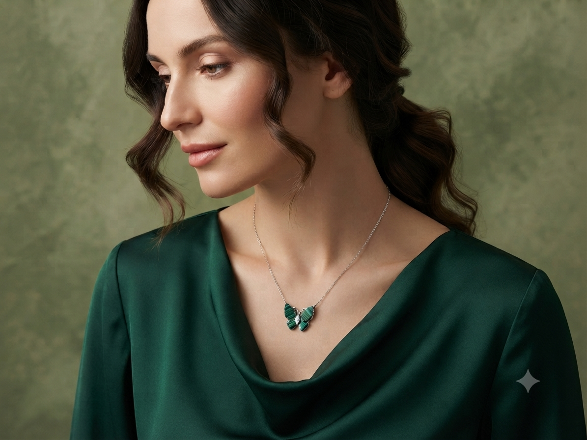Green butterfly pendant necklace