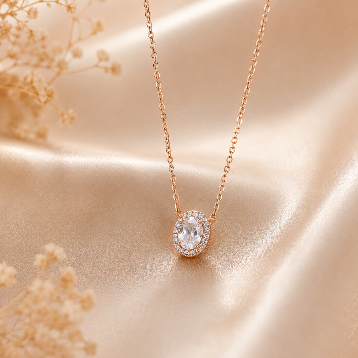 Oval Solitaire crystal Halo pendant necklace