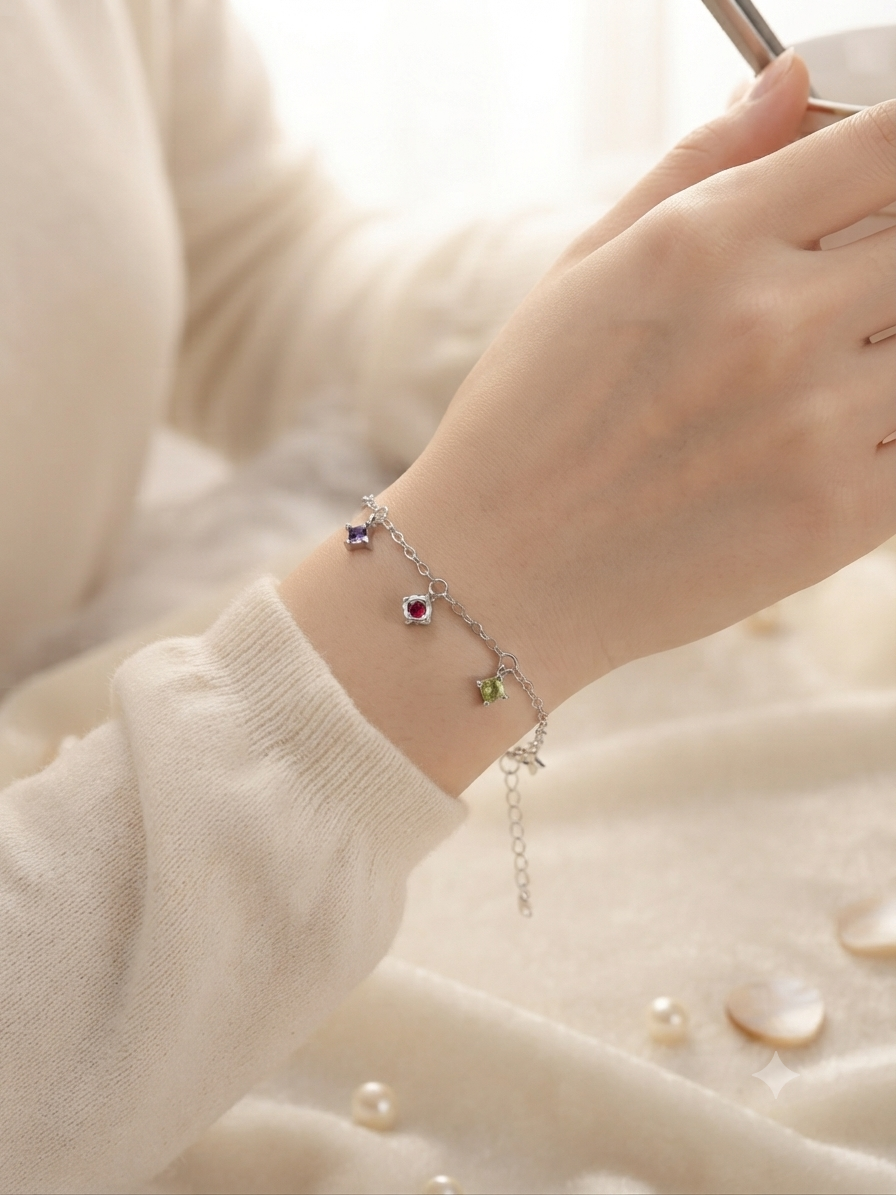 Multicolour cubic zirconia charm bracelet