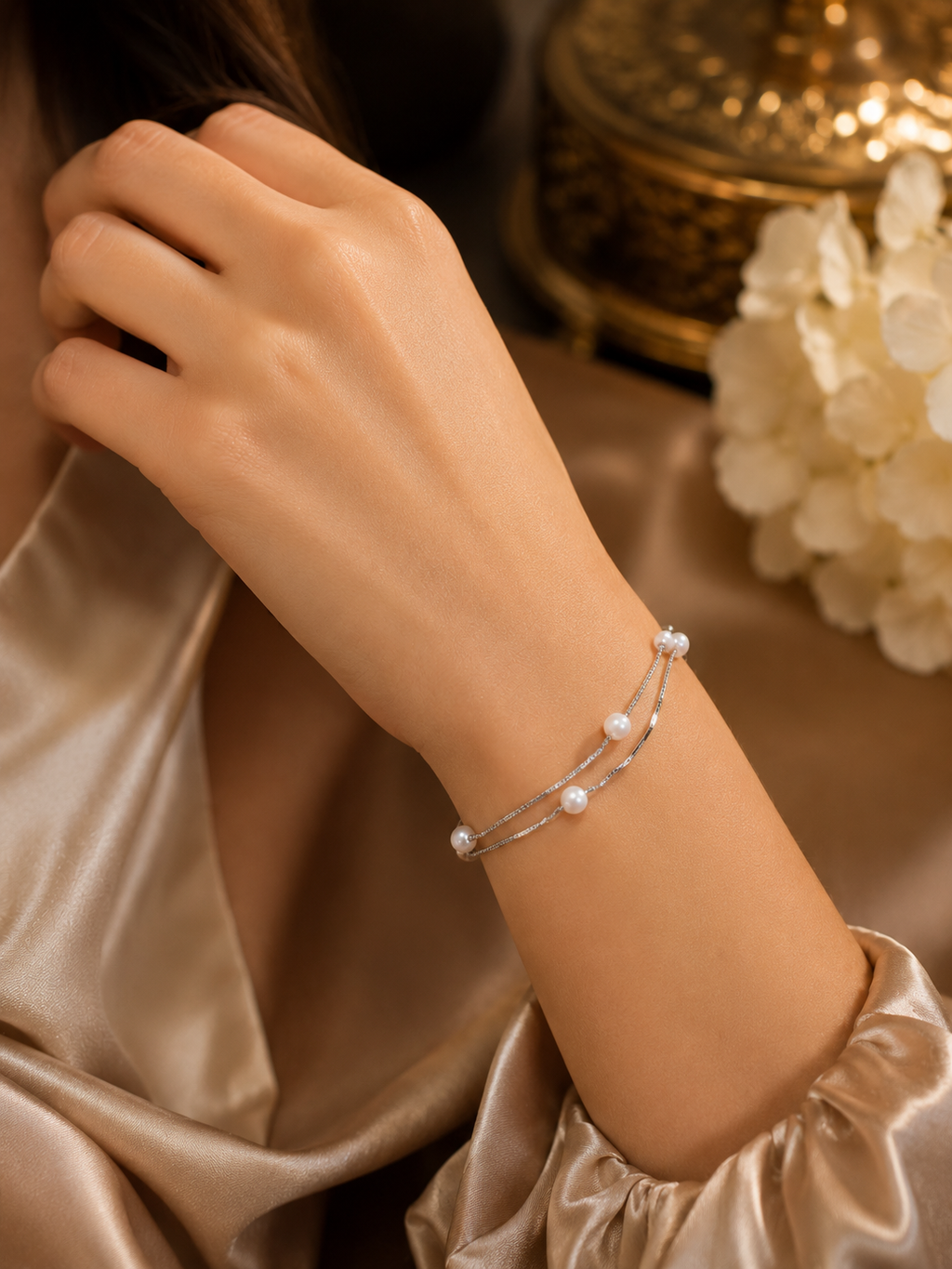 Double layer freshwater pearl bracelet