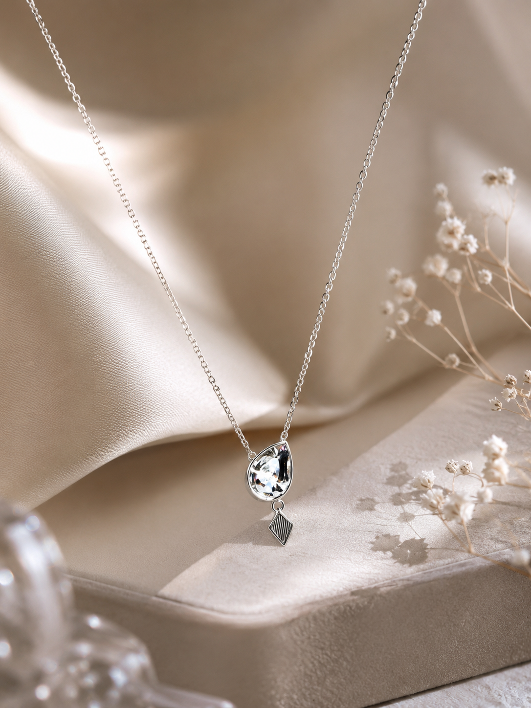 Teardrop cubic zirconia pendant necklace
