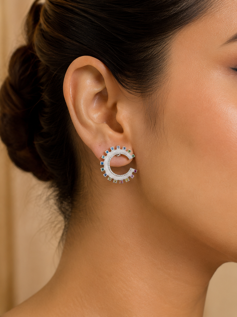 Silver rainbow open hoop earrings for women