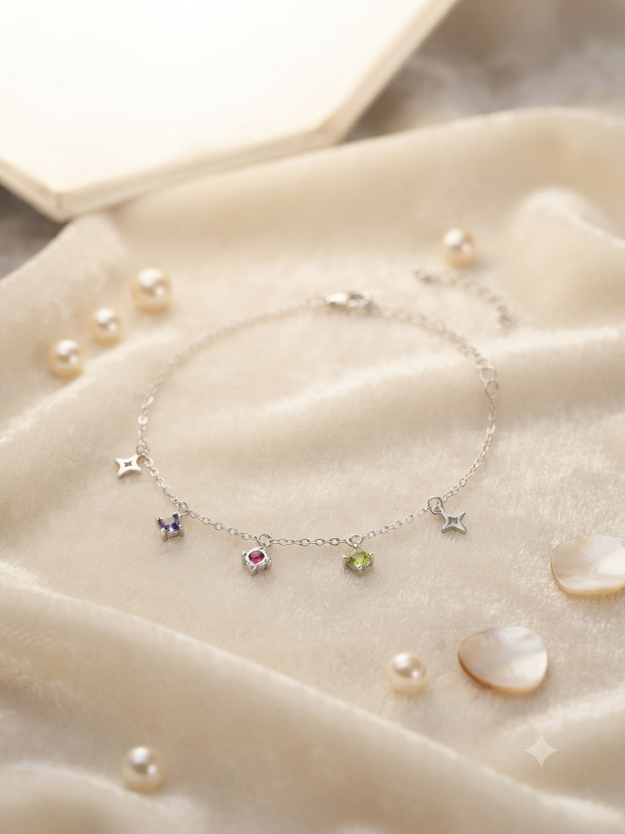 Multicolour cubic zirconia charm bracelet