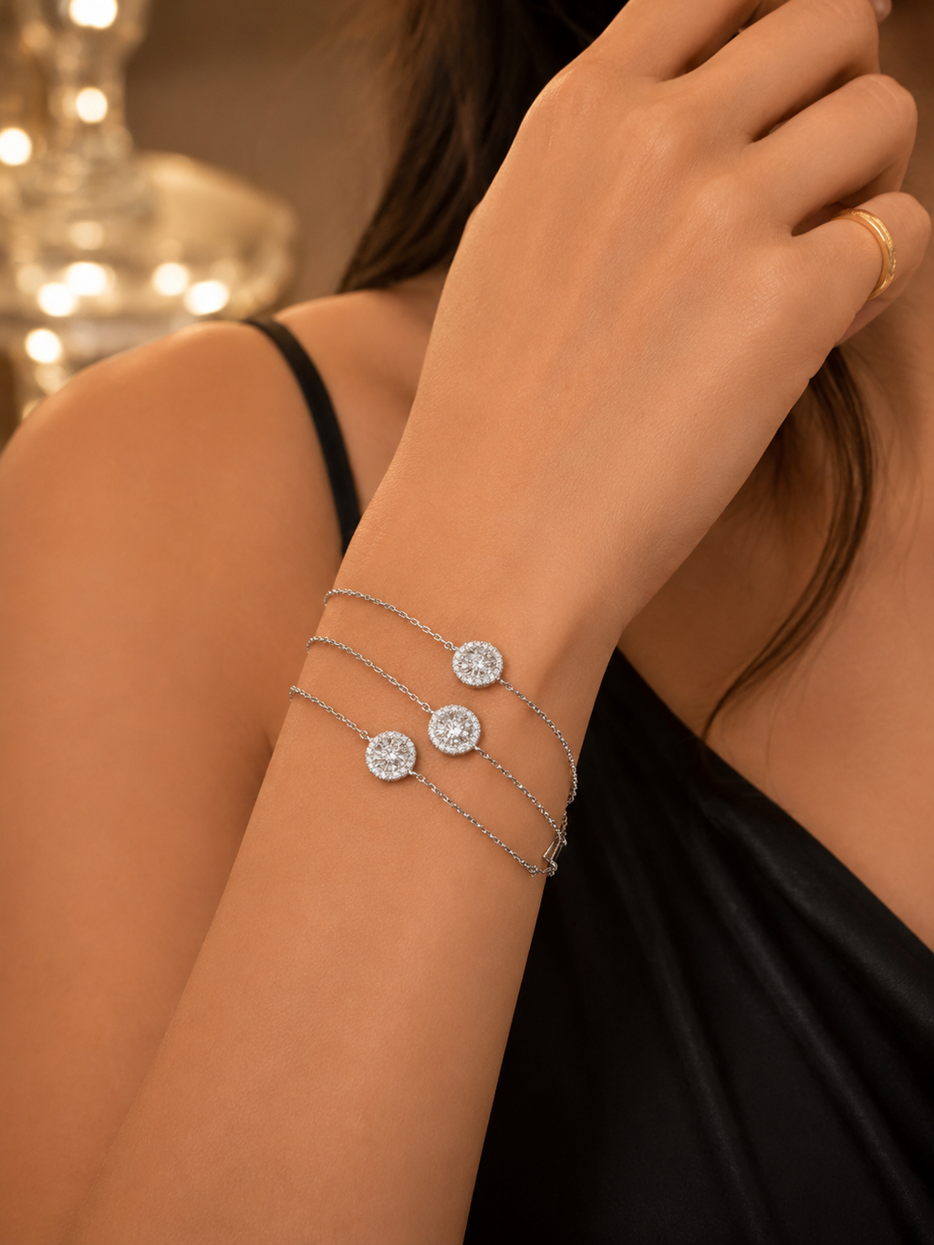 Triple layer Halo cubic zirconia bracelet