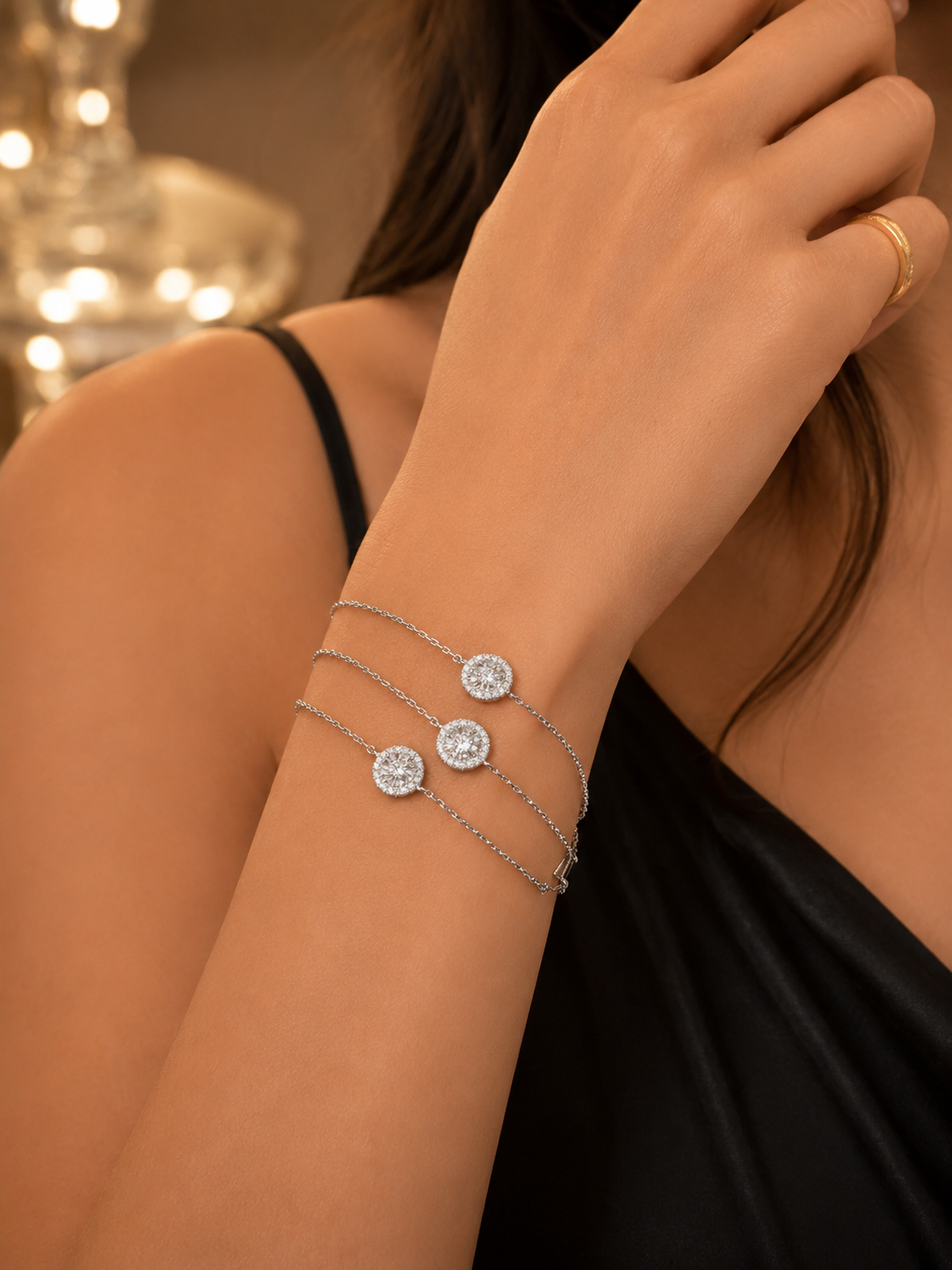 Triple layer Halo cubic zirconia bracelet