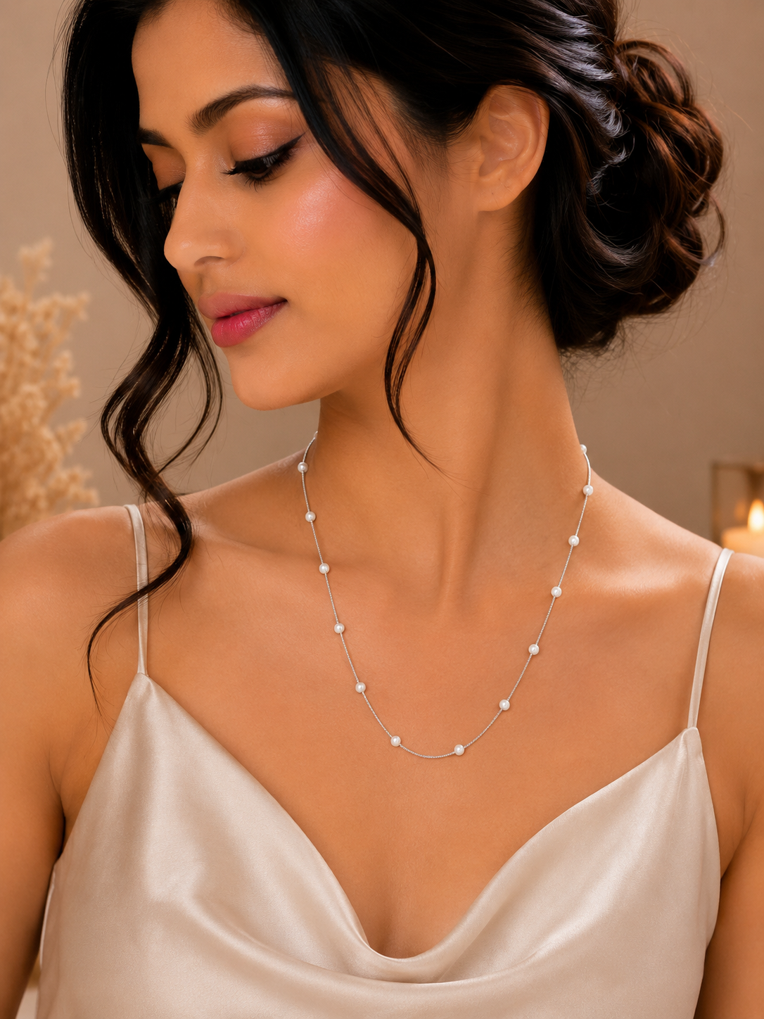 Silver Station Pearl chain necklace
