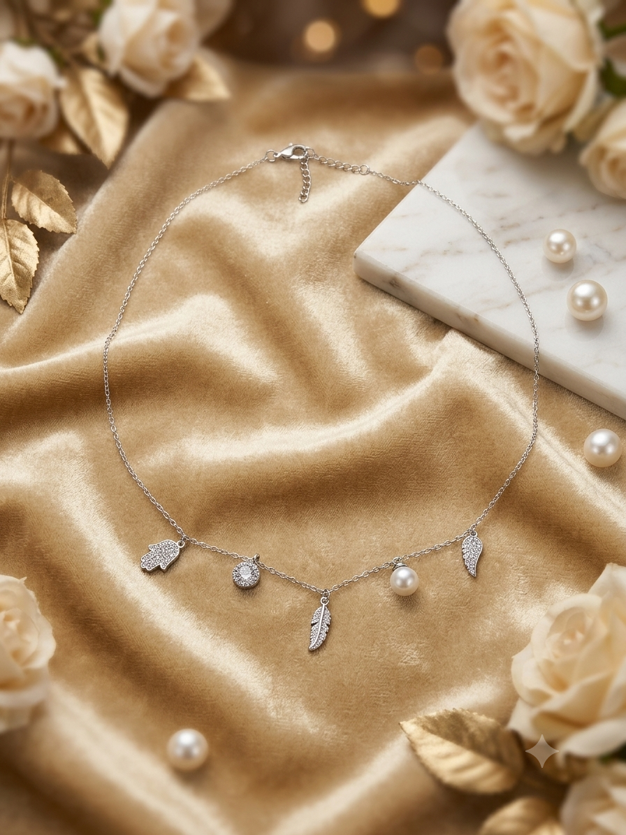Silver charm necklace