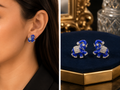 Luxury blue elephant, stud earrings for women