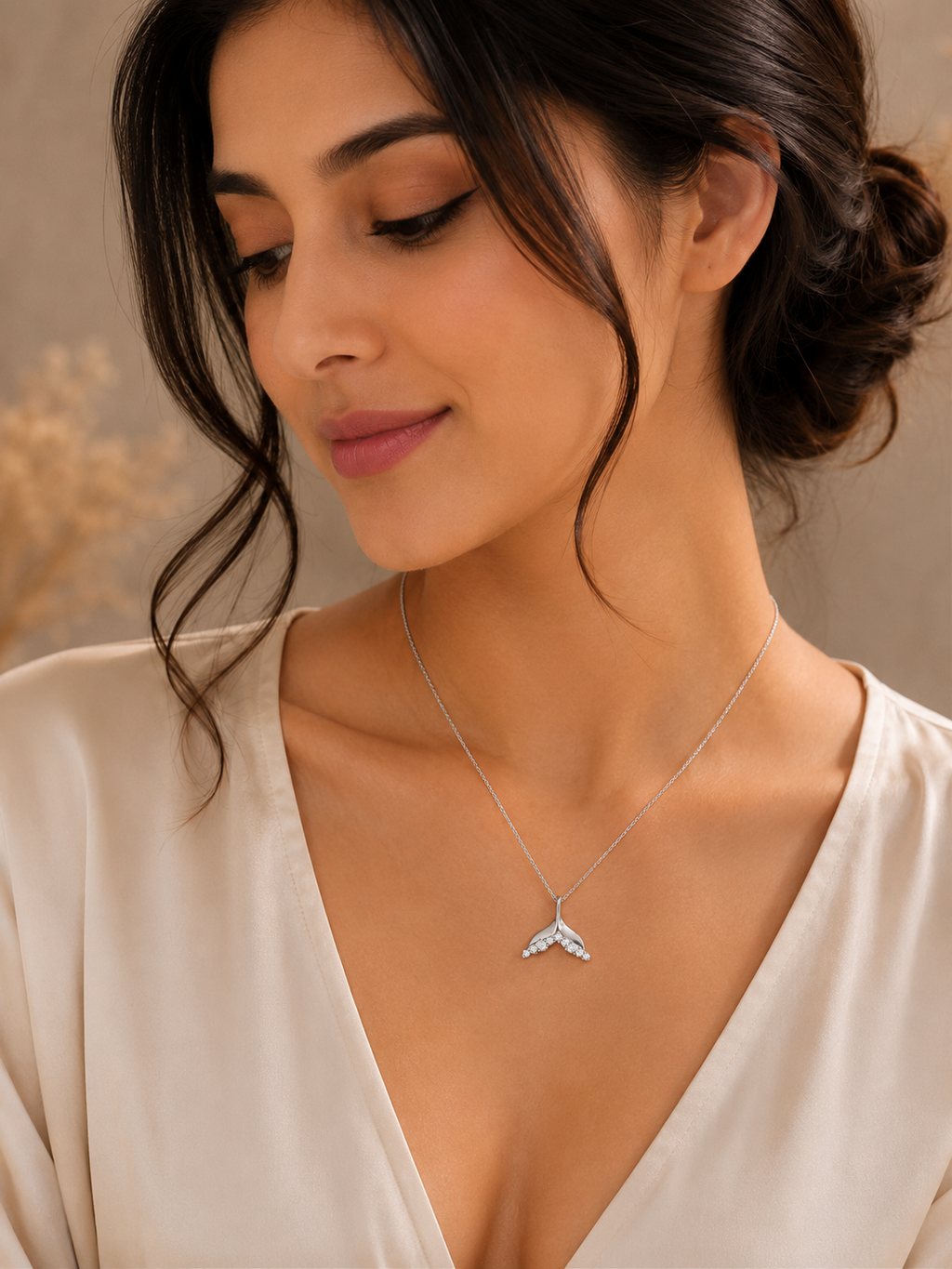 Crystal Wishbone Pendant Necklace
