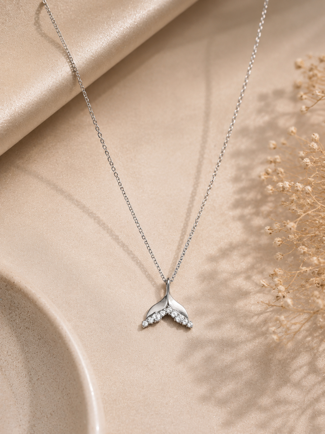 Crystal Wishbone Pendant Necklace